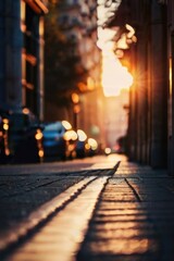 Morning in the street on a blurred background