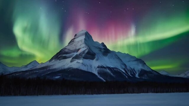 a snowy mountain at winter with beautiful aurora view 