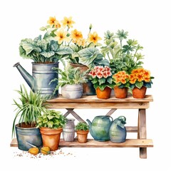 Watercolor flower pot and stand