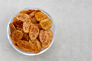 Crispy banana chips. Fruit snack