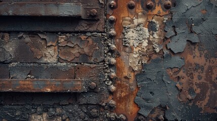 broken brick wall and concrete, rusty metal and dirt 