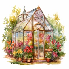 Watercolor house and flower