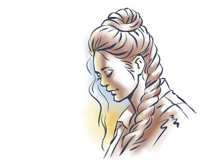 girl with braided hair digital art for card decoration illustration