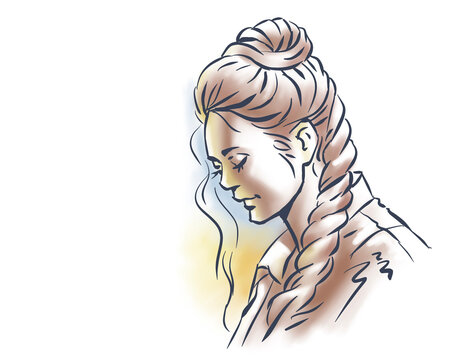 girl with braided hair digital art for card decoration illustration