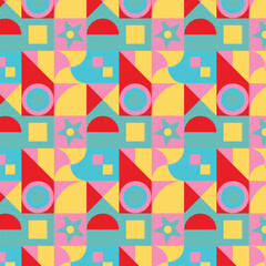 Seamless pattern with geometric shapes in retro style. Vector illustration.