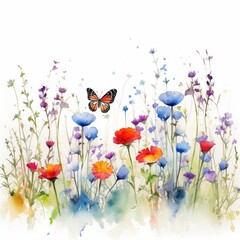 Watercolor flower and butterfly