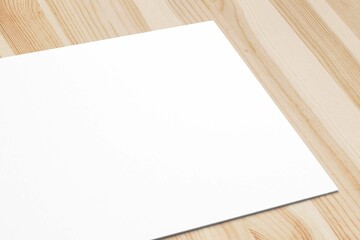 Naklejka na ściany i meble Close View Blank Paper Card Wooden Desk 3D Render