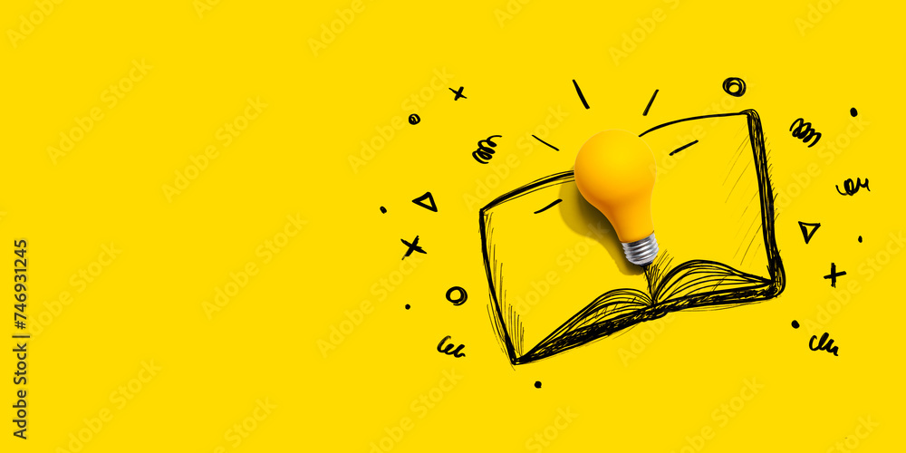 Poster an open book with a lightbulb