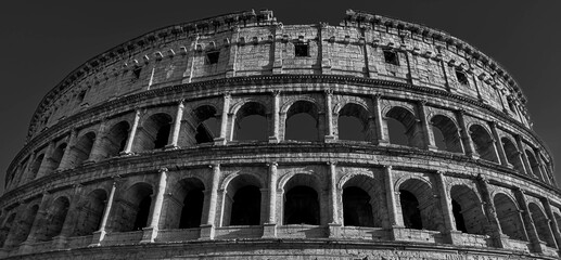 Colosseum, giant amphitheatre built in Rome-Italy-Europe under the Flavian emperors. Construction...