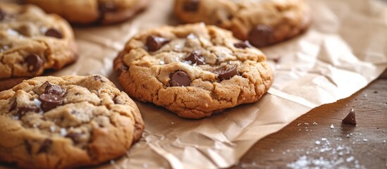 Homemade Delight: Tempting Chocolate Chip Cookies on Parchment Paper