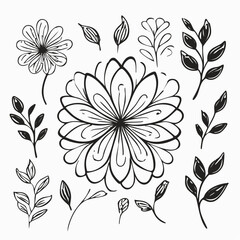 Hand drawn flower stencil element collection