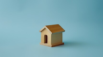 money box in the shape of a small house on a light blue background high quality 
