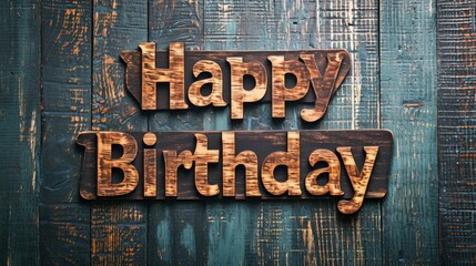 Wooden Rosewood Happy Birthday concept creative horizontal art poster. Photorealistic textured words Happy Birthday on artistic background. Ai Generated Congratulations Horizontal Illustration.