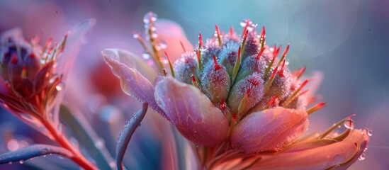 Serenity in Nature: Vibrant Pink Flower with Sparkling Water Droplets