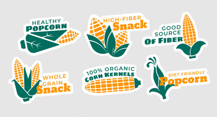 Sticker design set for healthy popcorn product