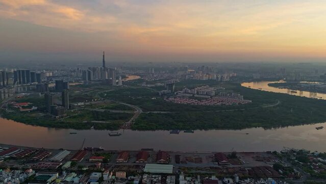 Aerial view hyperlapse landscape of Ho Chi Minh city, Vietnam