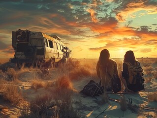 Digital nomads in a post-apocalyptic landscape, survivalist
