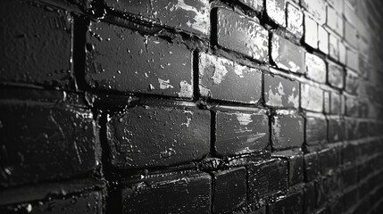 wall half finished wallpaper in brick pattern, bewitched title sequence, black and white  