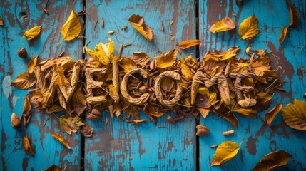 Autumn Welcome concept creative horizontal art poster. Photorealistic textured word Welcome on artistic background. Ai Generated Hospitality and Greetings Horizontal Illustration.