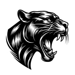 Black and white Panther head tattoo. Vector illustration isolated on white background. 