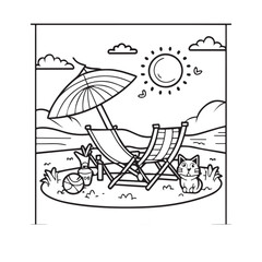 beach chair with umbrella in the beach, summer time vector illustration design