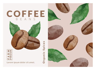 Coffee Beans packaging design templates, watercolour style vector illustration.