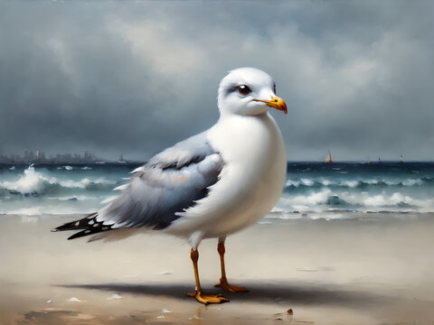 Seagull gracefully soars through the blue sky above the coastal waters, showcasing its white feathers and elegant wings