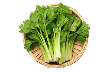 Display of Fresh Celery in a Basket Isolated On Transparent Background