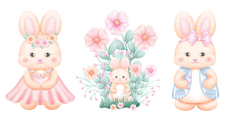 Cute Watercolor Easter Bunny Clipart for Spring Celebrations