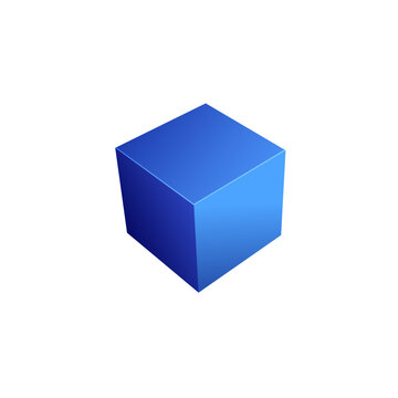 Isolated ilutsration of 3D cube in blue color.