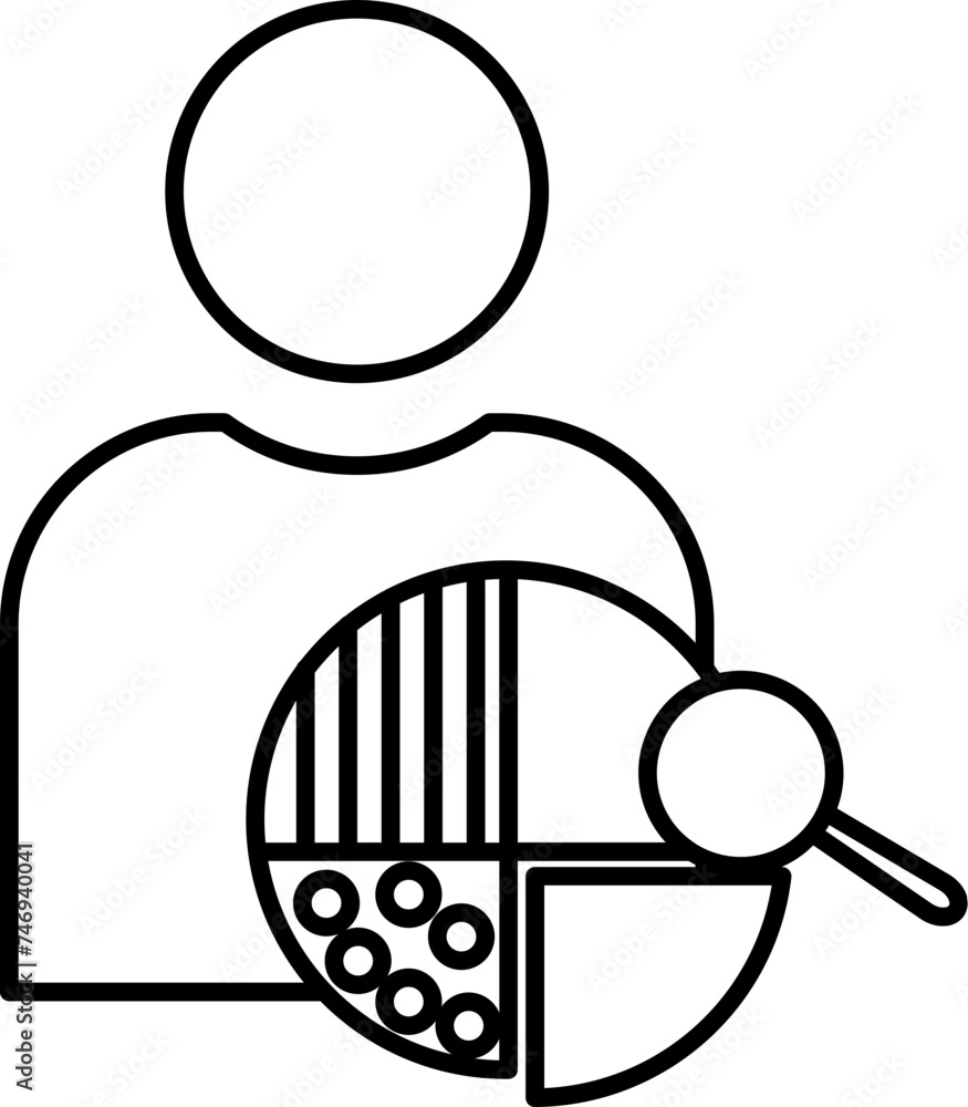 Poster icon of user data analysis in black line art.