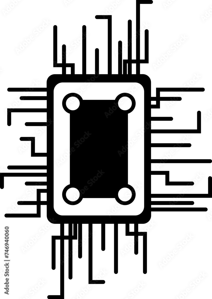 Poster b&w ai or processor chip icon in flat style.
