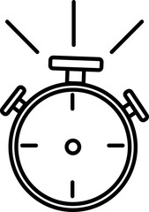 Illustration of a stopwatch icon in black line art. 