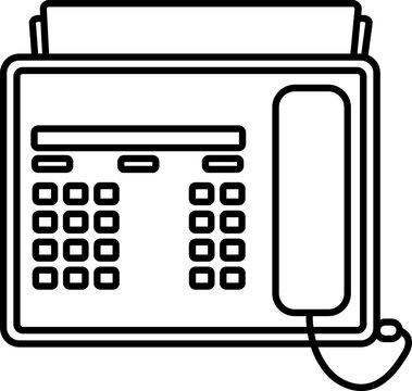recommend clip art: Illustration of a fax machine in black line art.
