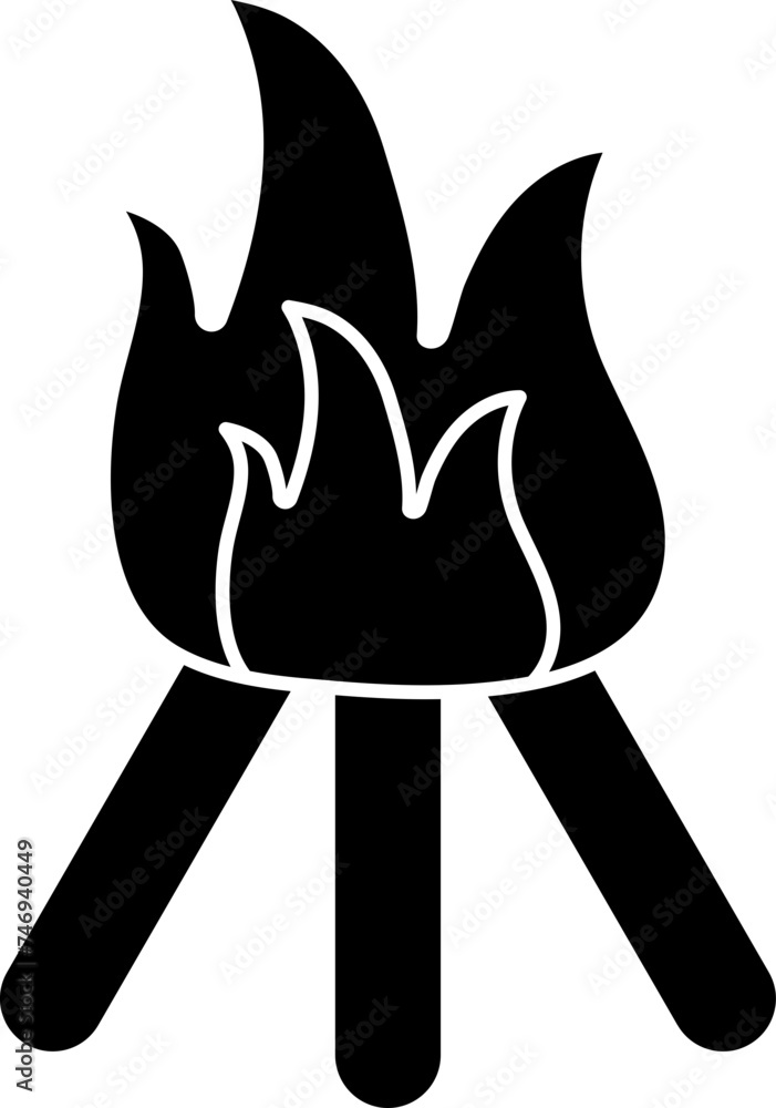 Wall mural illustration of bonfire icon in b&w color.