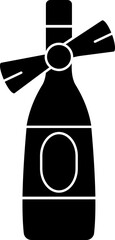 B&W champagne bottle in flat style.
