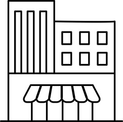 Structure of shop building in black line art.