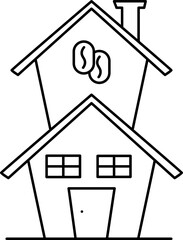 Flat style coffee shop in black line art.