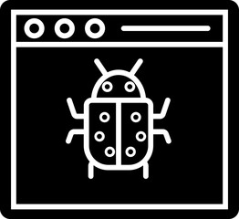 B&W virus symbol on web page icon. 