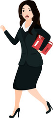 Stressed business woman running with document file.