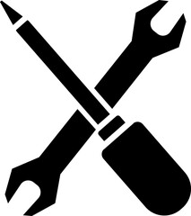 Wrench and screwdriver icon in black color.