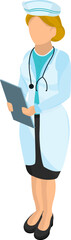 Fototapeta premium Nurse or lady doctor isometric character in standing pose.