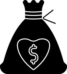 Glyph icon or symbol of money bag.