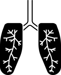 B&W lungs icon in flat style. Organ charity sign or symbol.