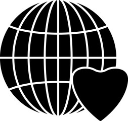 Worldwide charity icon or symbol in b&w color.
