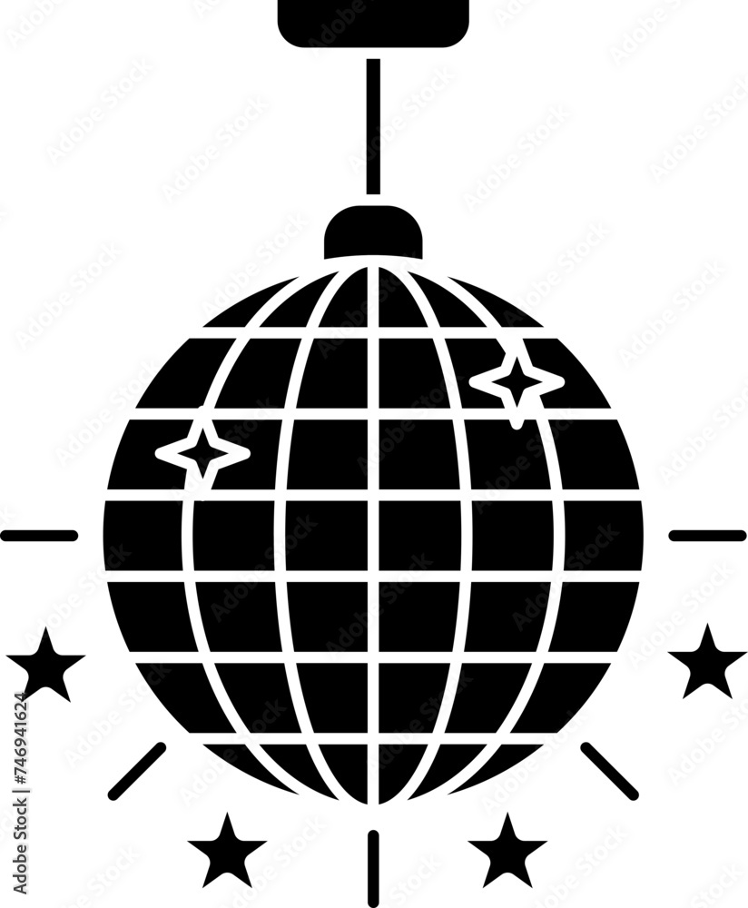 Sticker disco ball icon in b&w color.