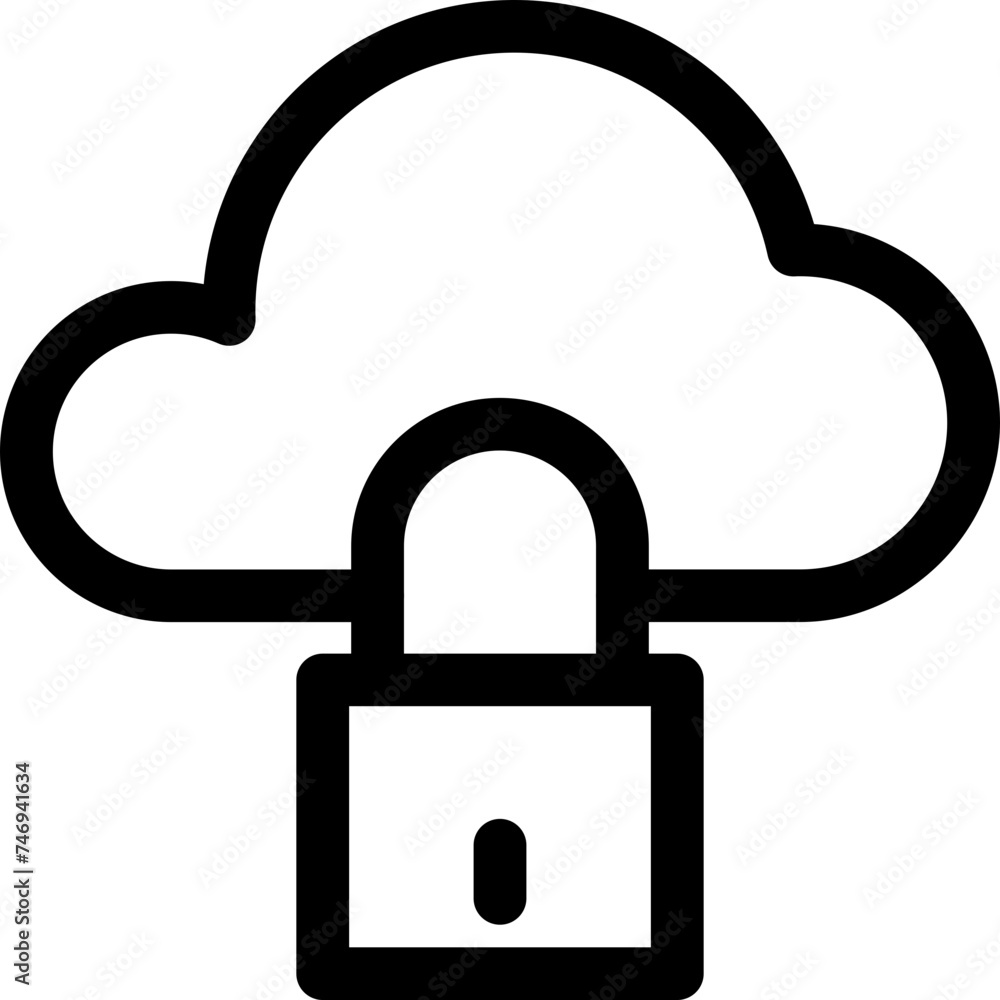 Poster cloud data security icon in line art.