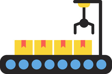 Conveyor with boxes in flat style.