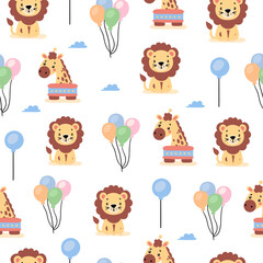 Obraz na płótnie Canvas Pattern of cute and colorful circus animals set. Cute circus animals and clown character design.