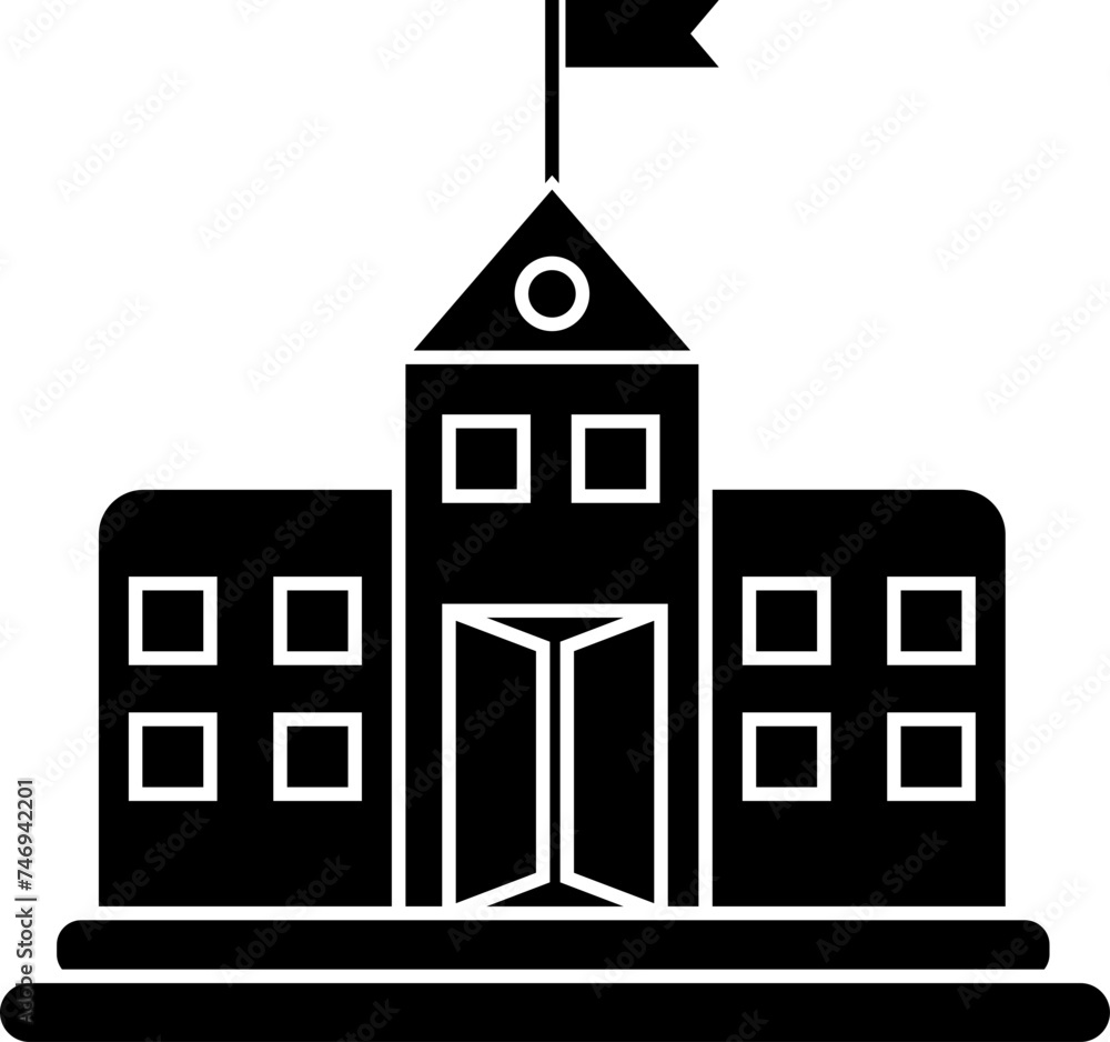 Poster flat style b&w university building icon.